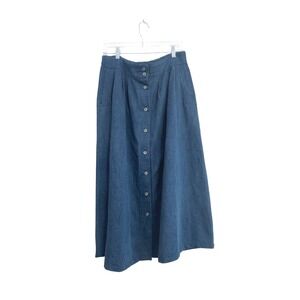 Curator SF Button Down Midi Skirt Blue Denim XL